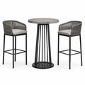 Rundes Bartisch-Set aus Steinimitat und Metall mit 2 Barhockern