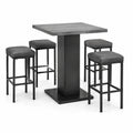 Bartisch-Set mit quadratischem Tisch und Hockern aus Metall und Kunstleder in Dunkelgrau