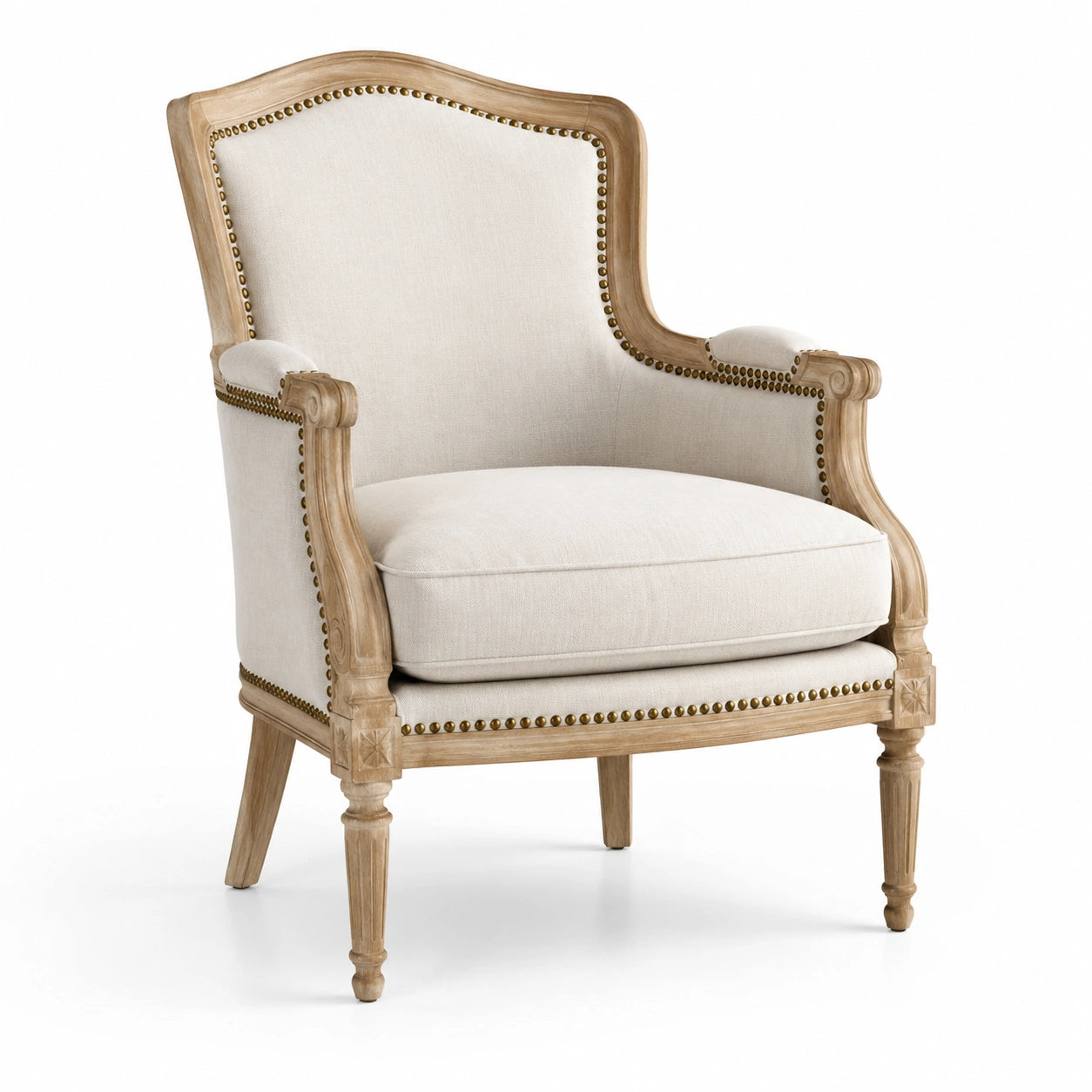 Sessel aus Leinen mit Holzrahmen Beige