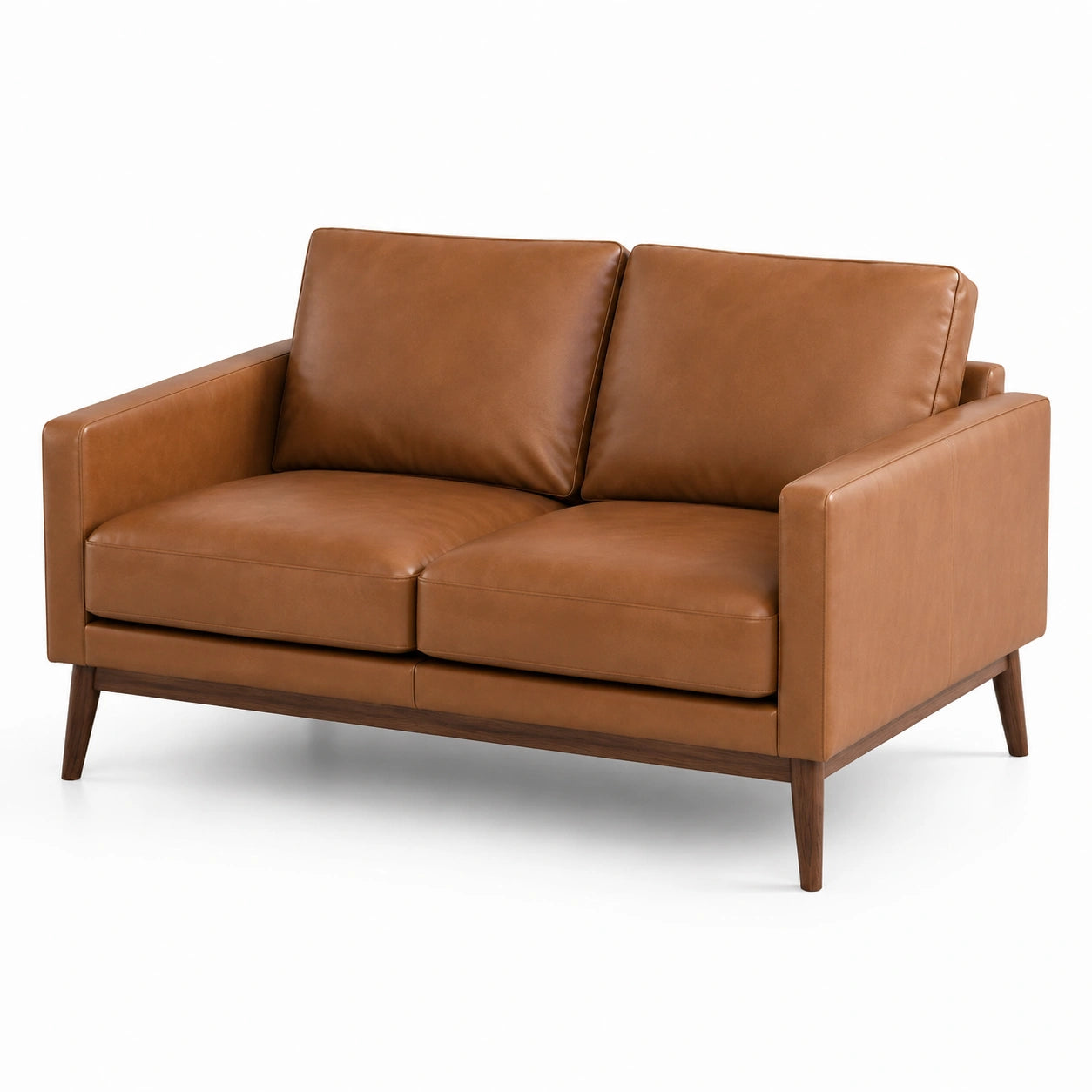 2-Sitzer Sofa Holz und Kunstleder Hellbraun