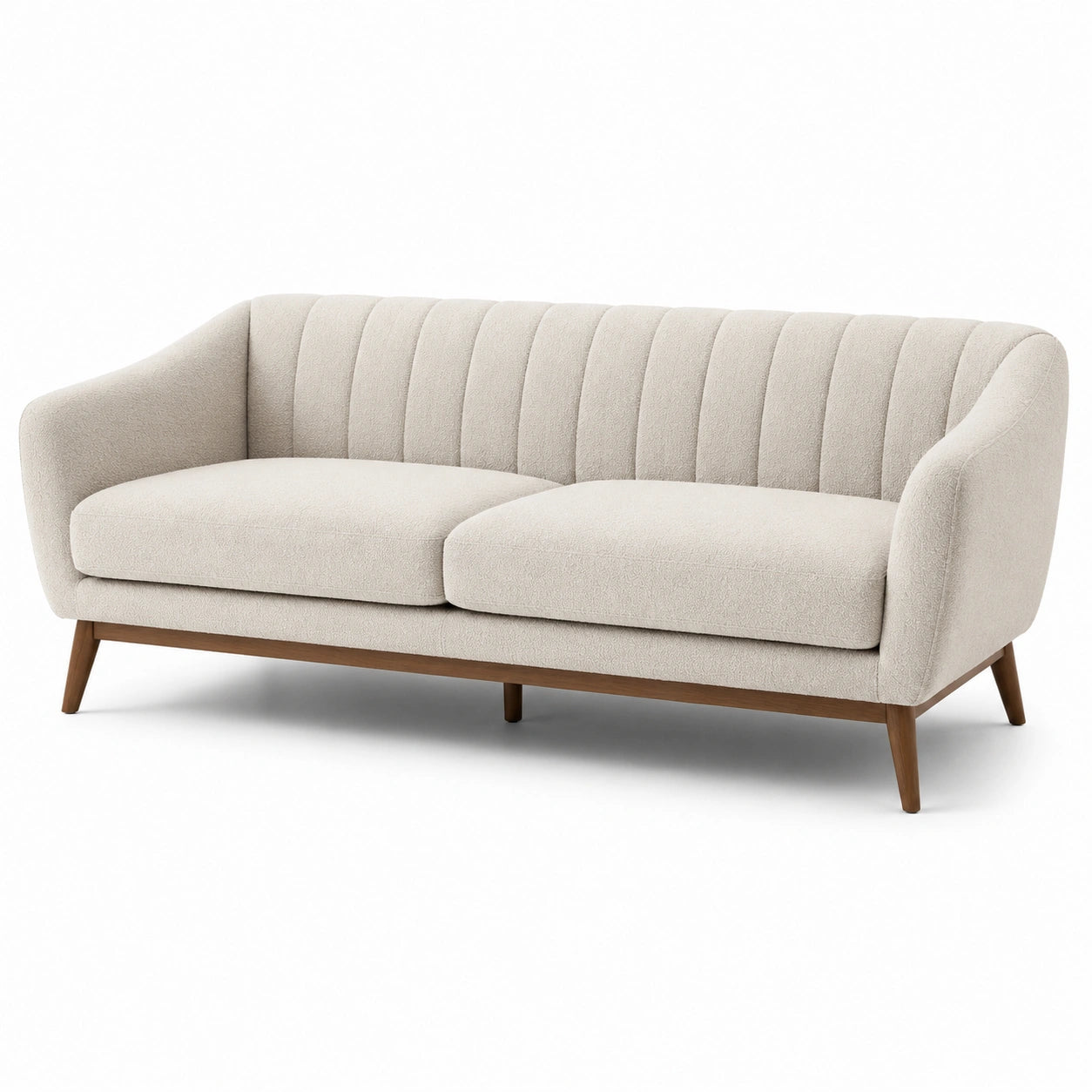 3-Sitzer Sofa aus Bouclé Stoff mit Holzbeinen
