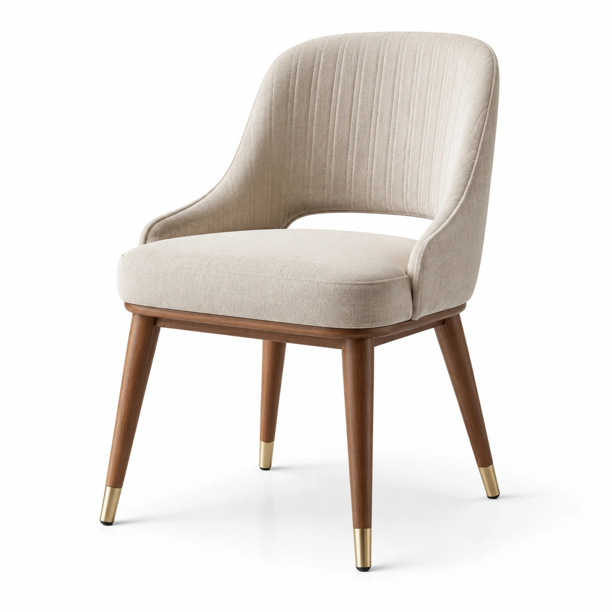 Esszimmerstuhl Beige Textil mit Walnussholz und Messingakzenten