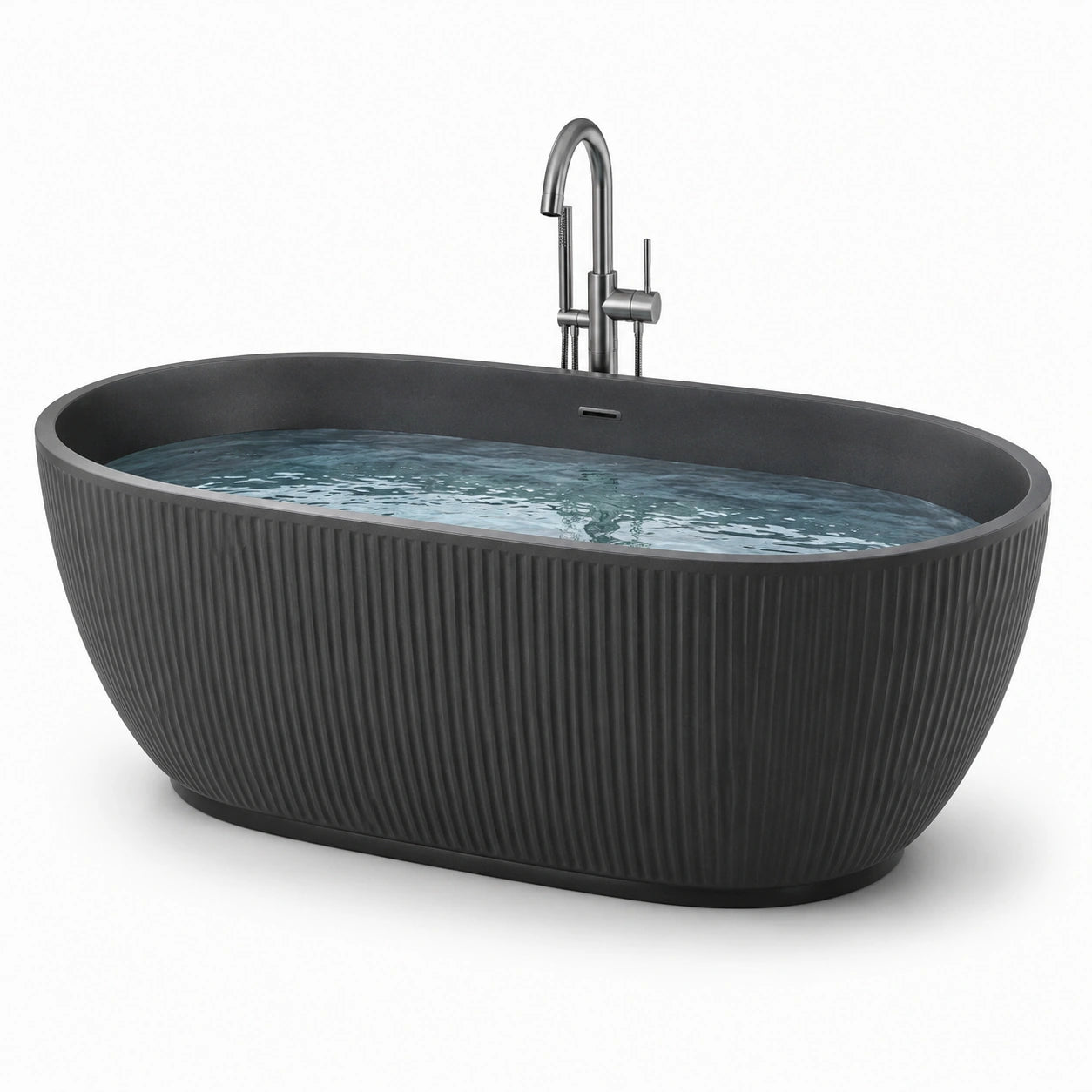 Freistehende ovale Badewanne aus Steinharz Dunkelgrau 180x80 cm