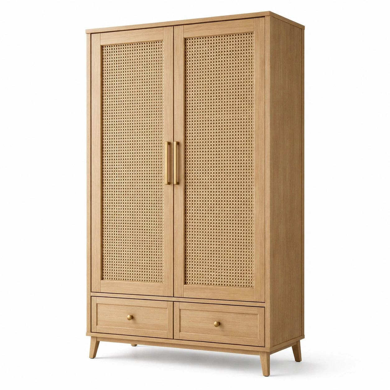 Kleiderschrank mit Rattangeflecht und Eichenholz 180x90x50 cm