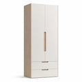 Kleiderschrank mit 2 Türen und 2 Schubladen aus MDF und Sperrholz, Off-White und Holzoptik 80x60x200 cm