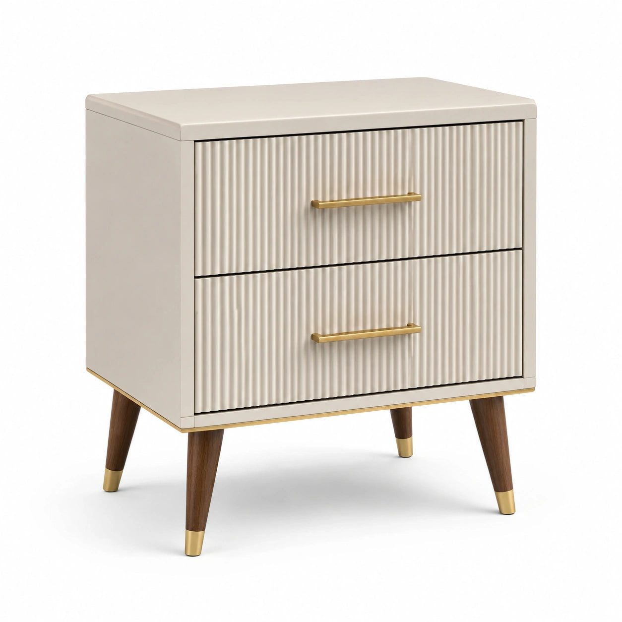 Nachttisch mit 2 Schubladen MDF und Holz Beige 60x40x55cm