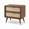 Nachttisch Walnussholz mit Rattan 2 Schubladen 60 cm Braun/Beige