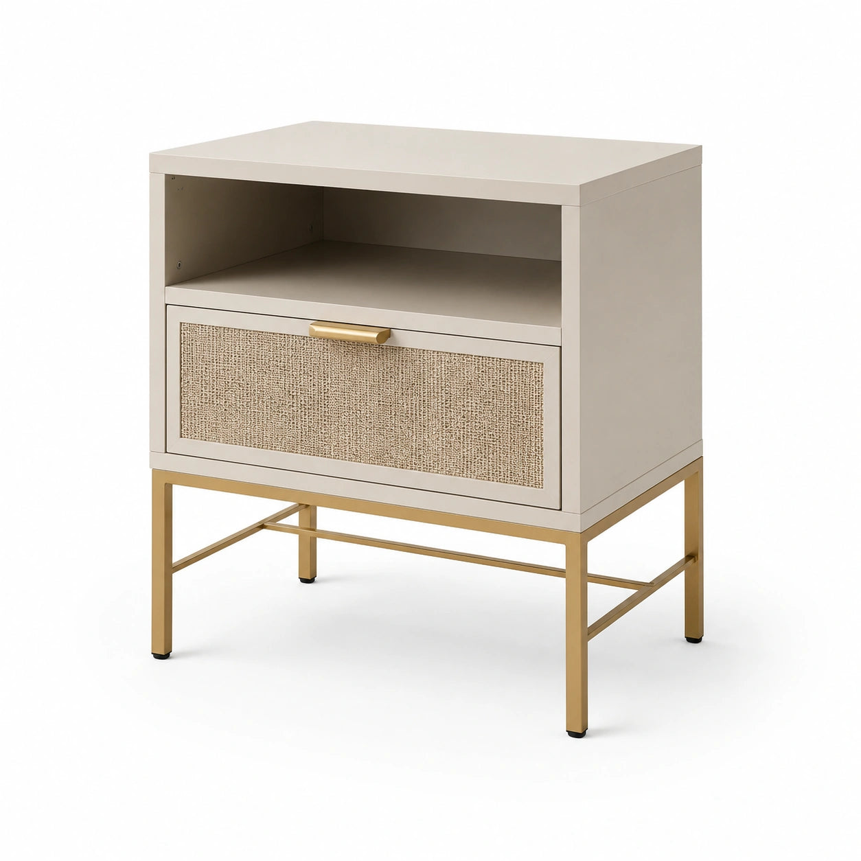 Nachttisch aus MDF und Metall mit Naturgeflecht 60x40x50cm