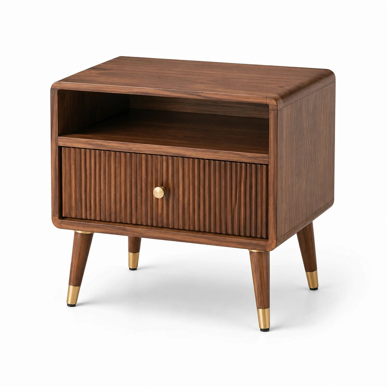 Holz-Nachttisch mit Messingdetails