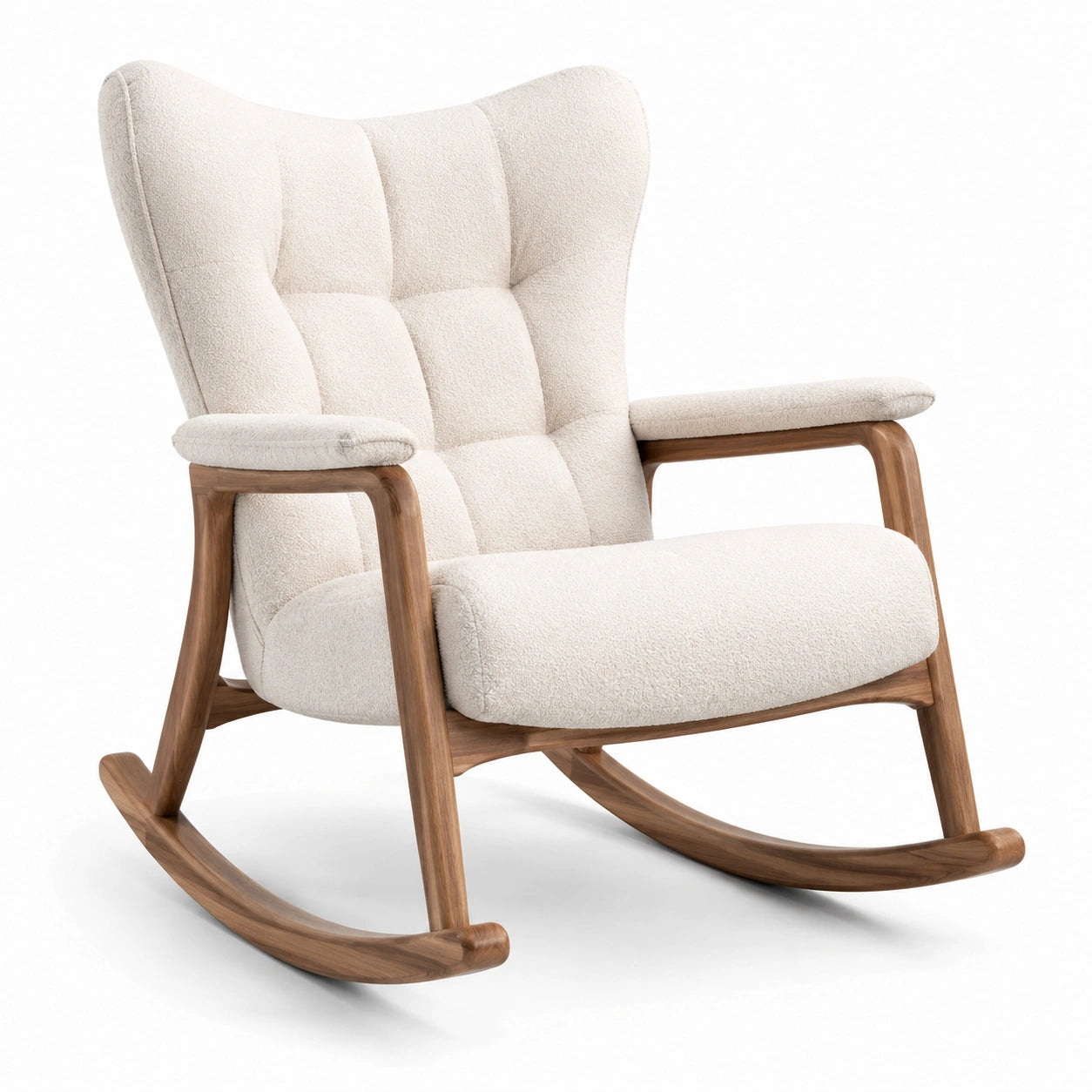 Schaukelstuhl Bouclé Stoff Walnussholz Creme