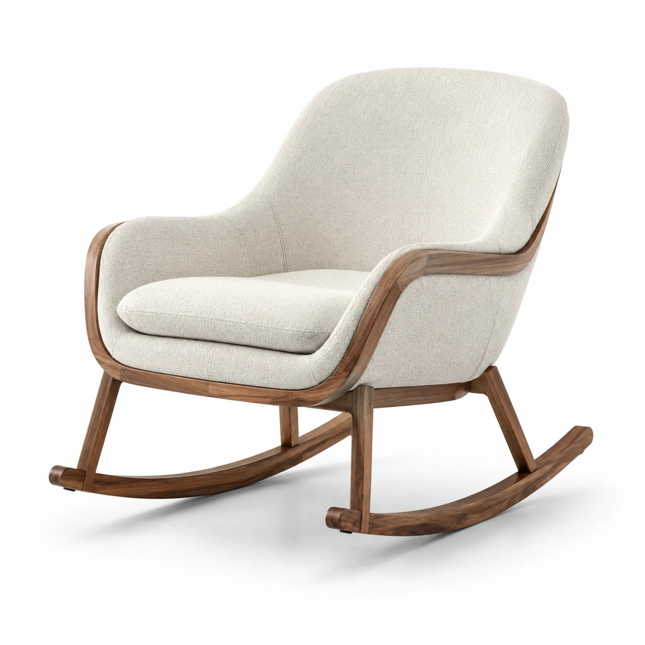 Schaukelstuhl aus Walnussholz und Polyester, Creme